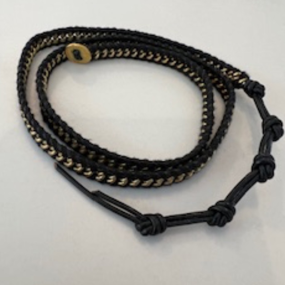 Chan Lou Black Leather and Gold Wrap Bracelet